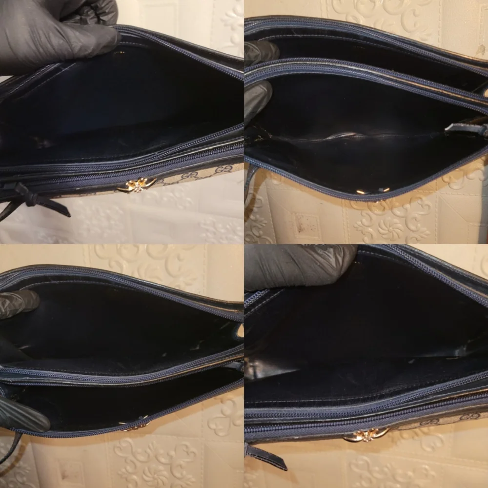 Gucci GG Supreme Canvas Navy 2 way wristlet Clutch Crossbody Bee Bag 70s Authent